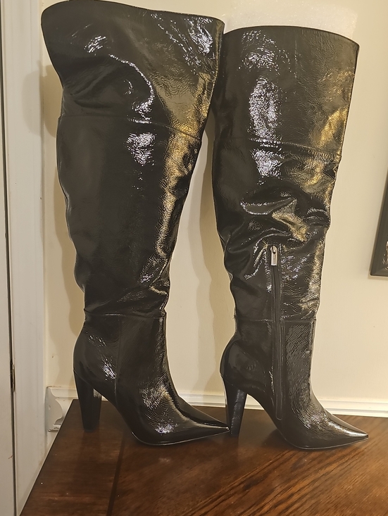 Vince Camuto Shoes - Vince Camuto Black Patent Over-the-Knee Pointed Toe Heeled Boots with Side Zip